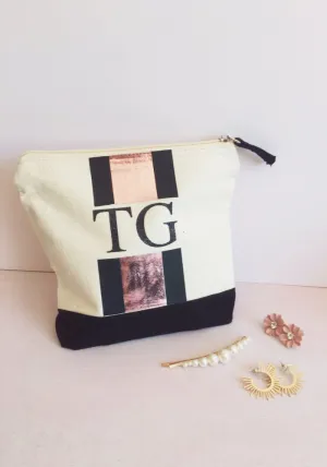 Colourblocked monogram Make up cosmetic bag