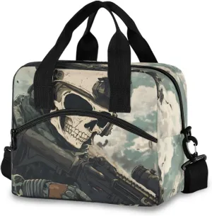 Comic Skull Soldier Insulated Lunch Bag 19 Cans Large Capacity Cooler Lunch Box Crossbody with Adjustable Detachable Strap 11.4×7.1×9.5 in
