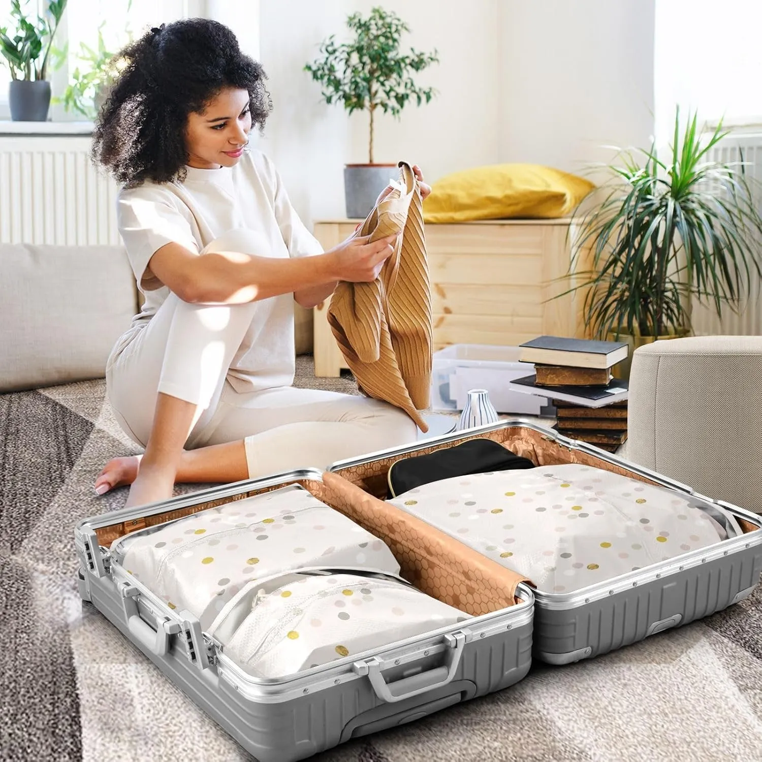Confetti Gold Foil 3 Set Travel Packing Cubes For Suitcases, Foldable, Garment Bag Closet Storage, Luggage Space Saver, Organizadores De Maletas Para