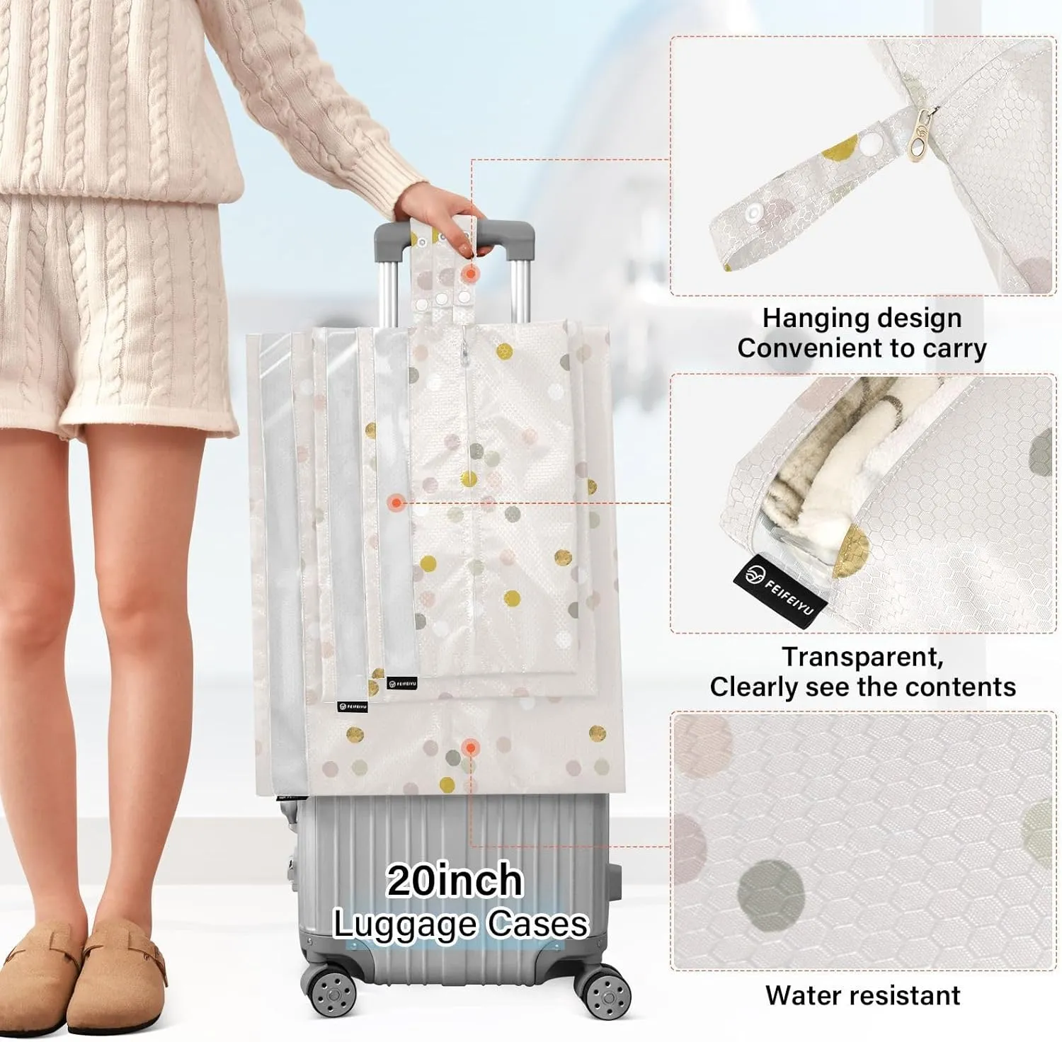 Confetti Gold Foil 3 Set Travel Packing Cubes For Suitcases, Foldable, Garment Bag Closet Storage, Luggage Space Saver, Organizadores De Maletas Para
