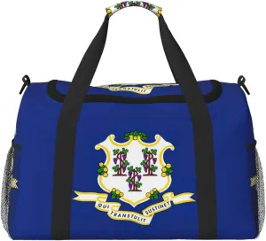 Connecticut State Flag print Large Canvas Travel Duffel Bag Weekender Bags for Women Overnight Bag Carry On Tote Bag
