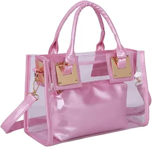 Cooba 2Pcs Handbags Purse for Women Clear Bag PVC Leather Satchel Crossbody Bag Transparent Jelly Bag Beach Shoulder Bag