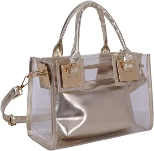 Cooba 2Pcs Handbags Purse for Women Clear Bag PVC Leather Satchel Crossbody Bag Transparent Jelly Bag Beach Shoulder Bag