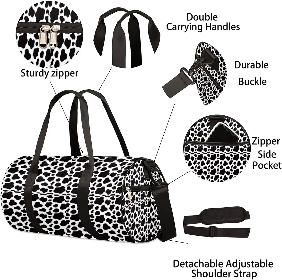 Cow Print Cute Gym Bag Small Gym Duffel Bags for Men Women Cow Overnight Weekender Bag Lightweight Sport Duffle Bag Carry On Gymbag