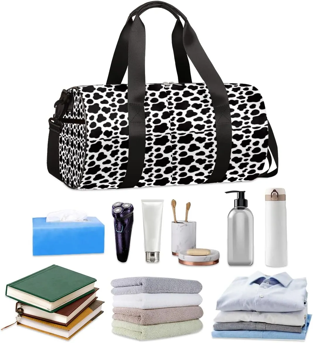 Cow Print Cute Gym Bag Small Gym Duffel Bags for Men Women Cow Overnight Weekender Bag Lightweight Sport Duffle Bag Carry On Gymbag