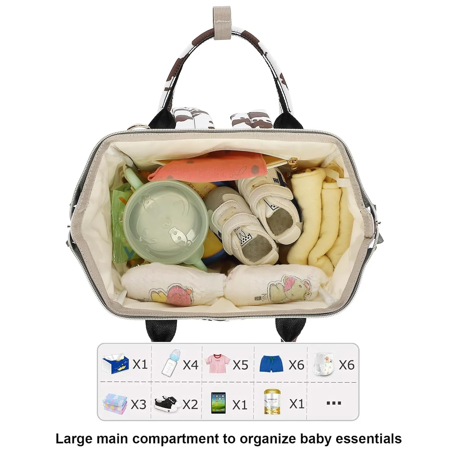 Cow Print Diaper Bag Backpack for Baby Girls, Mom Waterproof Large Nappy Bags for Women (Brown)