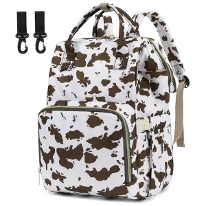 Cow Print Diaper Bag Backpack for Baby Girls, Mom Waterproof Large Nappy Bags for Women (Brown)