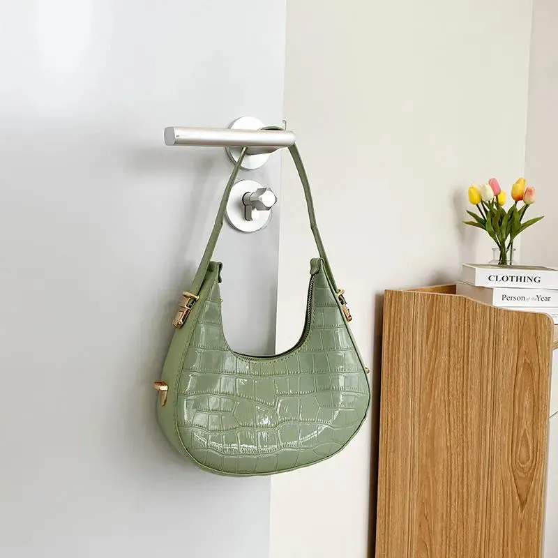 Crescent Glossy Texture Shoulder Bags