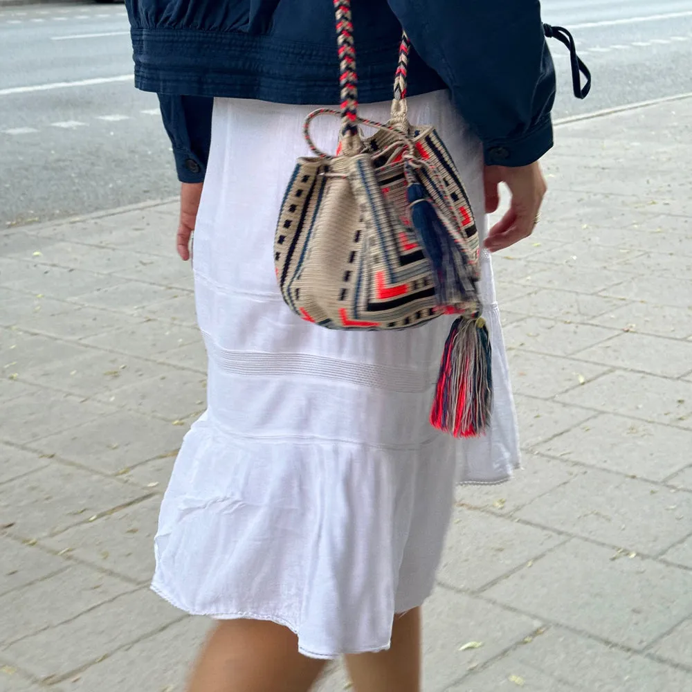 Crochet Crossbody Bucket Bag M - Orange & Navy