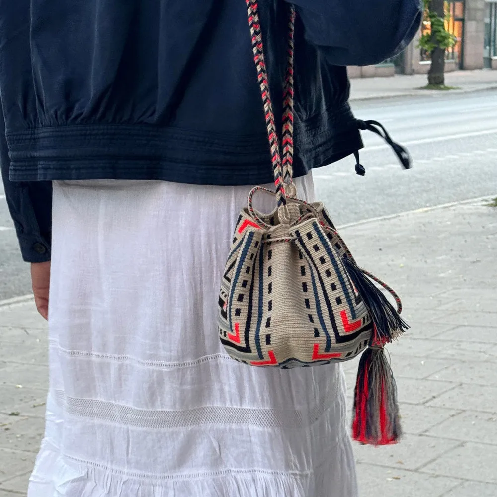 Crochet Crossbody Bucket Bag M - Orange & Navy