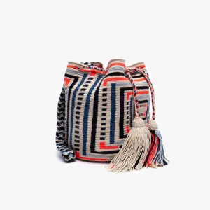 Crochet Crossbody Bucket Bag M - Orange & Navy