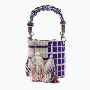 Crochet Crossbody Bucket Bag M with Macrame Handle  - Lilac & Orange