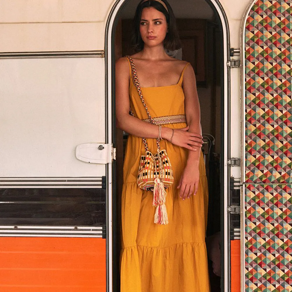 Crochet Crossbody Bucket Bag M - Yellow & Black