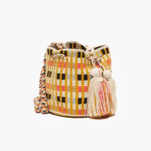 Crochet Crossbody Bucket Bag M - Yellow & Black