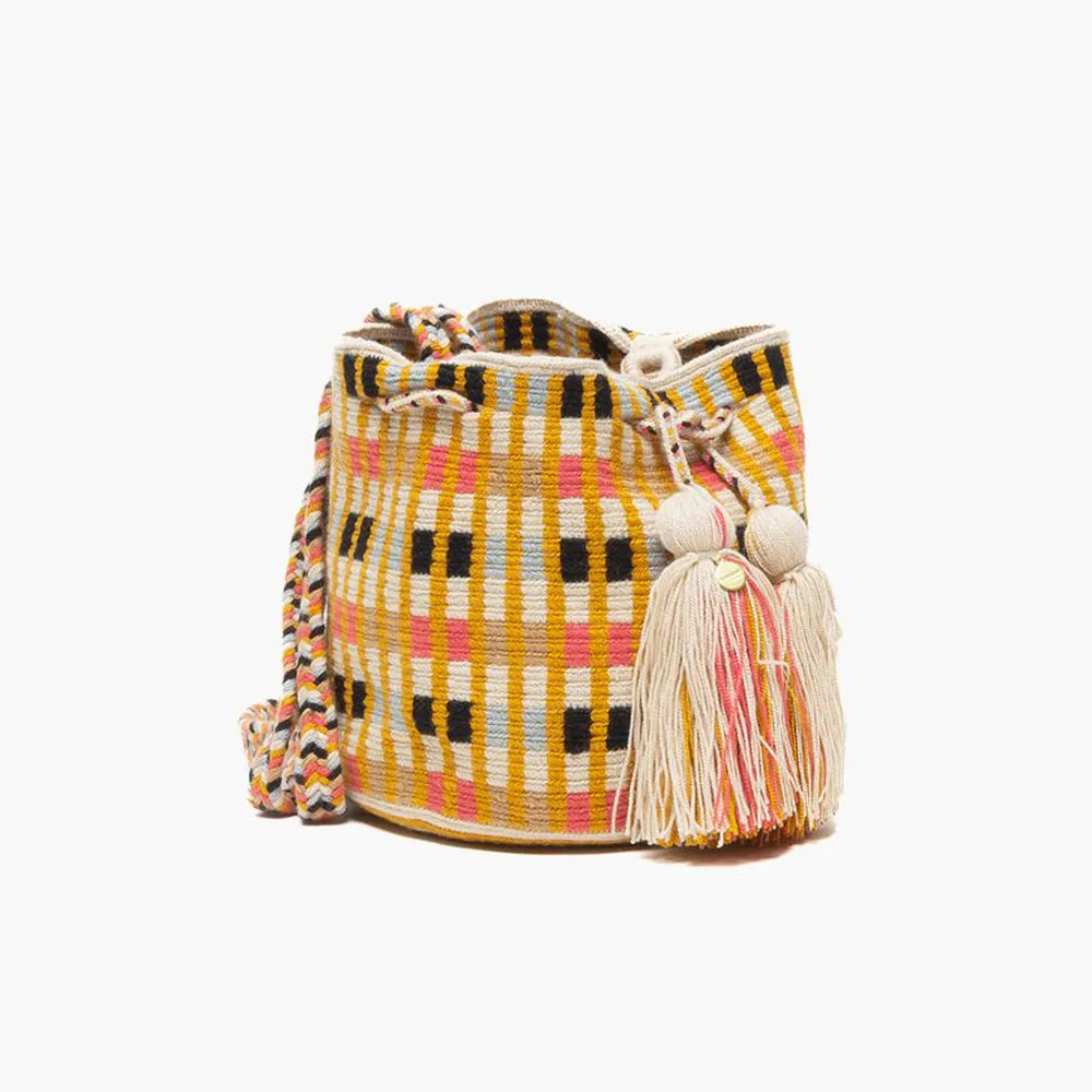 Crochet Crossbody Bucket Bag M - Yellow & Black
