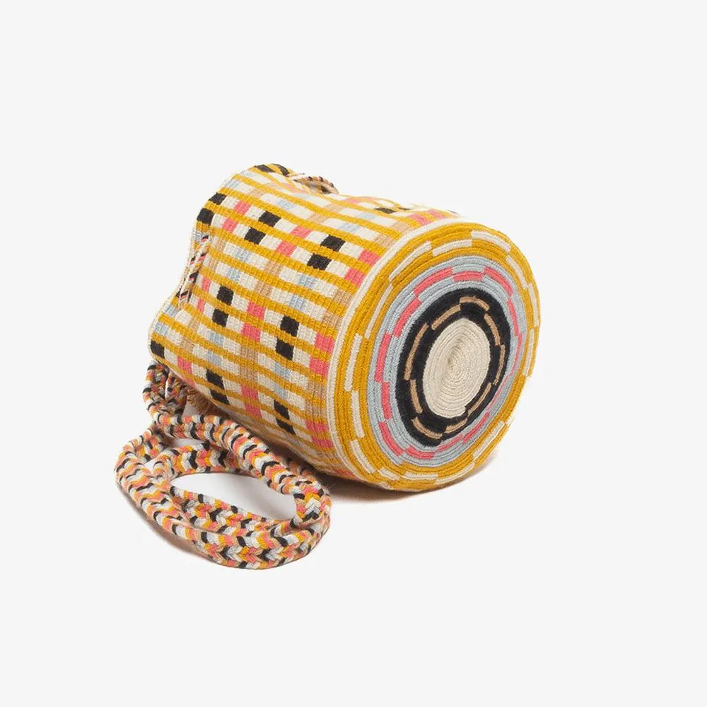 Crochet Crossbody Bucket Bag M - Yellow & Black