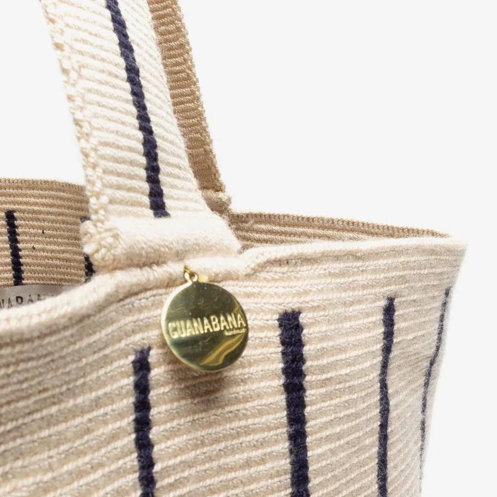 Crochet Tote Bag - Beige & Navy