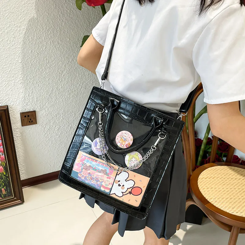 Crocodile Pattern Cartoon Transparent Bar Badge Crossbody Bags