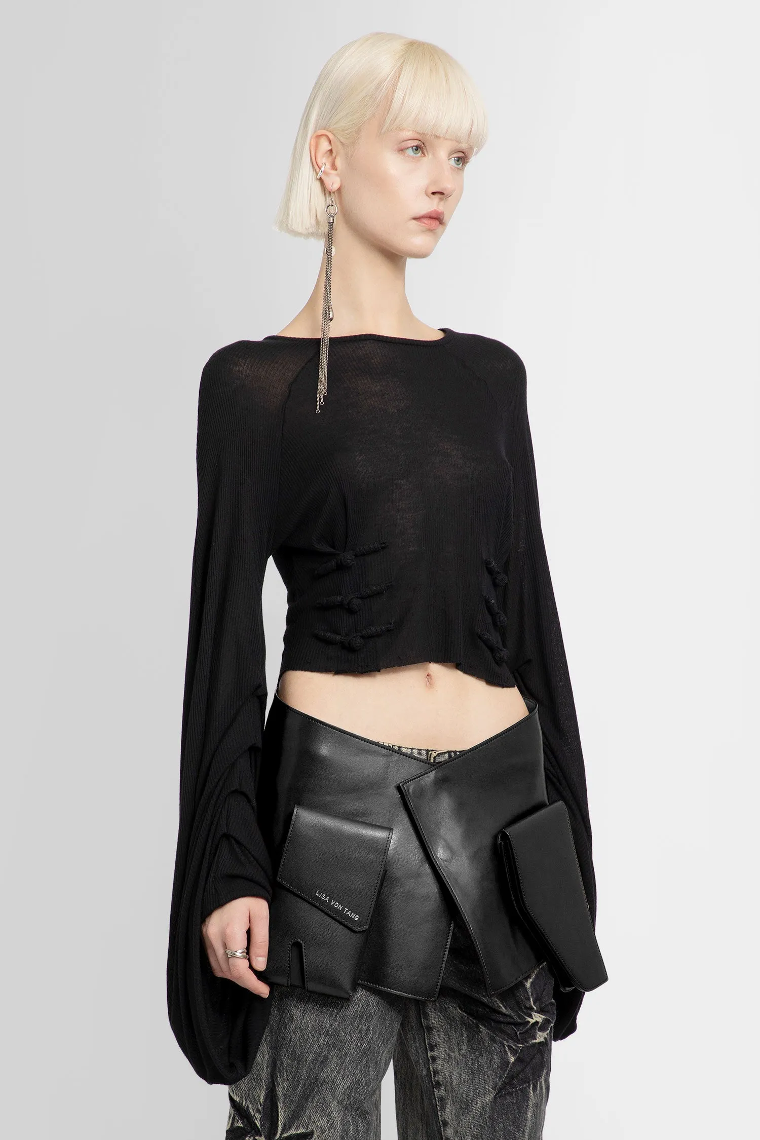 Cropped Silk Jersey Blouse in Black
