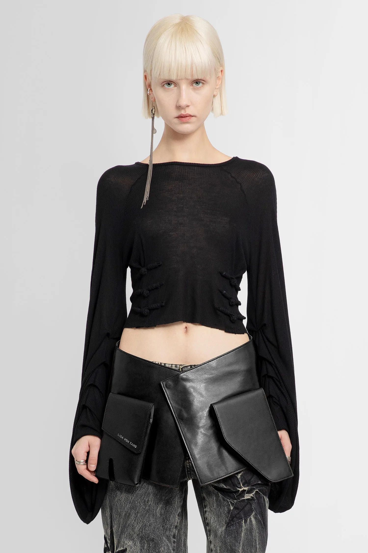 Cropped Silk Jersey Blouse in Black