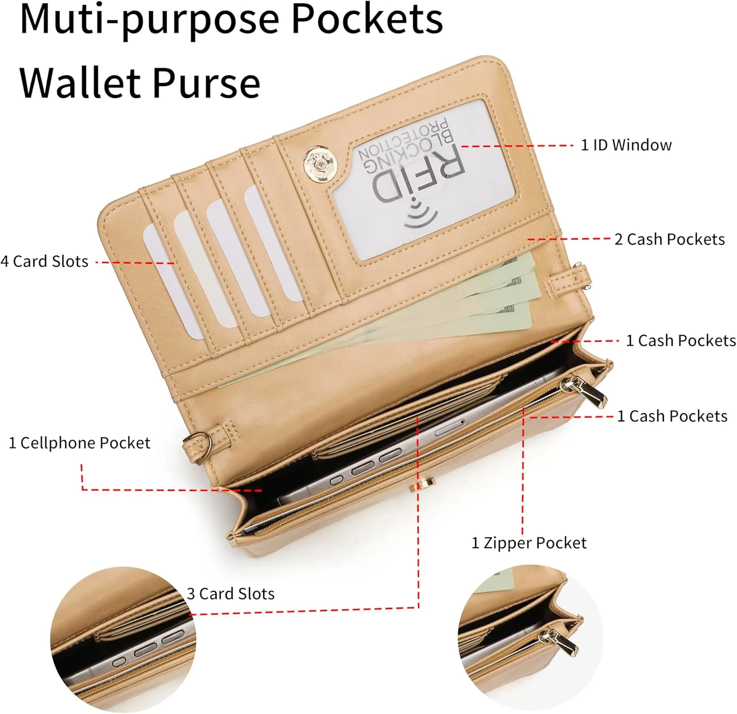 Crossbody Bags For Women Wristlet Wallet Phone Purse Shoulder handbags Multi-Function Small RFID Clutch Card Holder