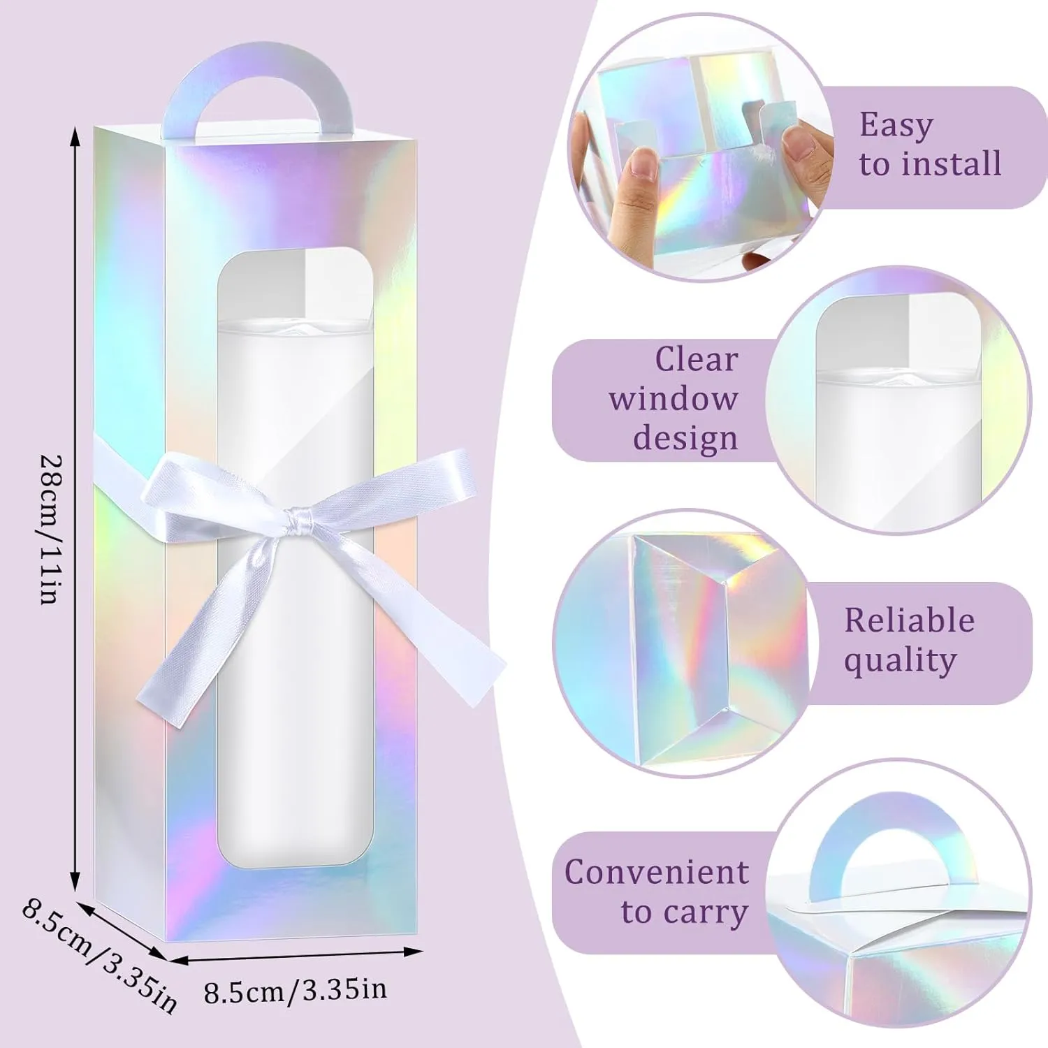 Ctosree 24 Pcs Tumbler Gift Box with Handle for 12oz 16oz 20oz 30oz Clear Wine Glass Gift Box Sublimation Tumblers Heat Press Blanks Bottle for Wrapping Packaging (Laser)