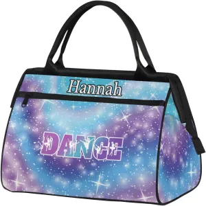 Custom Dance Duffel Bag with Name Personalized Sport Gym Bags Waterproof Customized Travel Duffel Bags Overnight Weekender Carry-On Tote 15.2in, Cosmos Blue