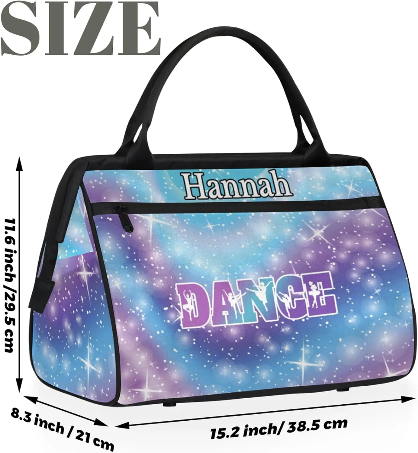 Custom Dance Duffel Bag with Name Personalized Sport Gym Bags Waterproof Customized Travel Duffel Bags Overnight Weekender Carry-On Tote 15.2in, Cosmos Blue