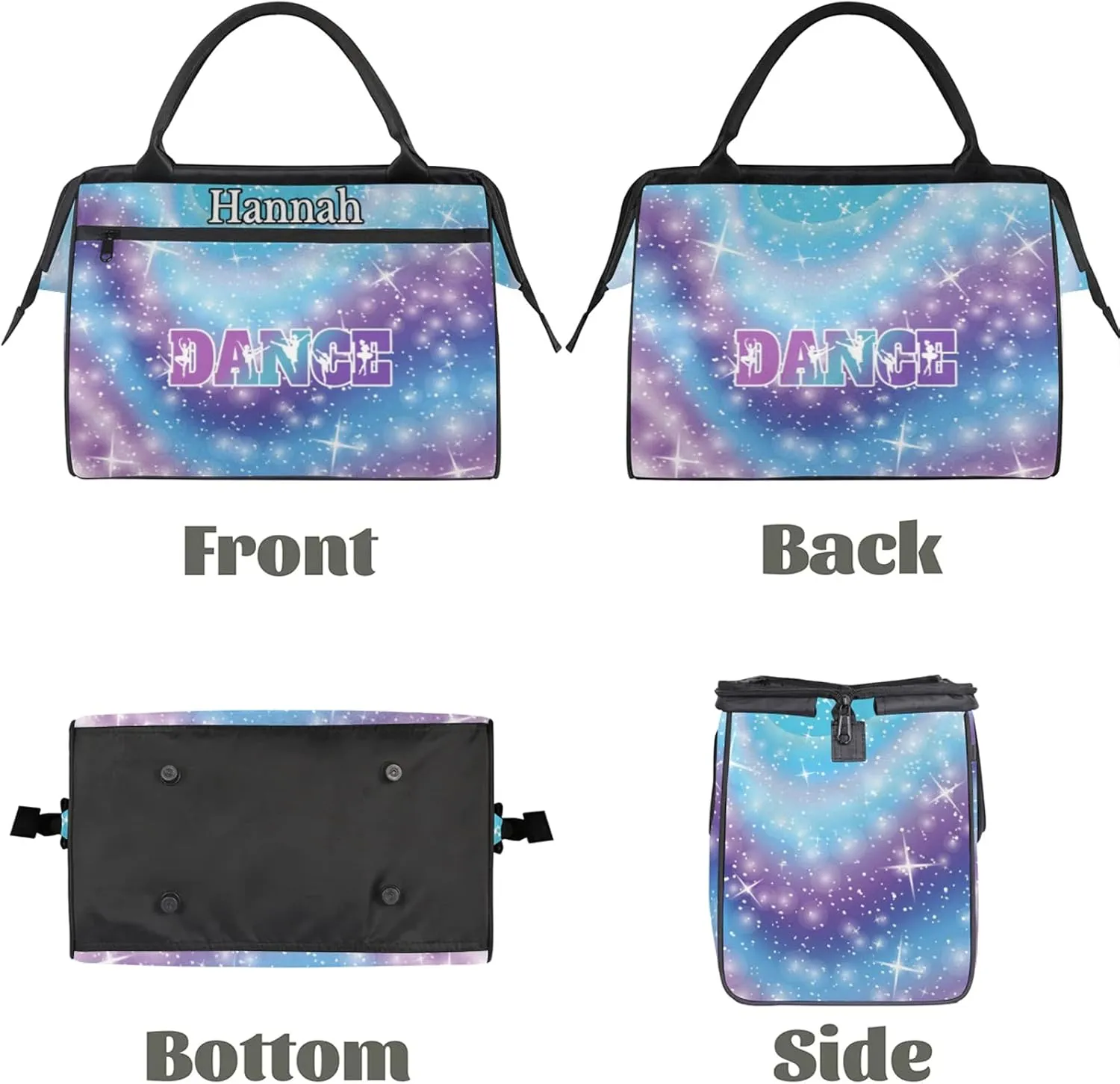 Custom Dance Duffel Bag with Name Personalized Sport Gym Bags Waterproof Customized Travel Duffel Bags Overnight Weekender Carry-On Tote 15.2in, Cosmos Blue