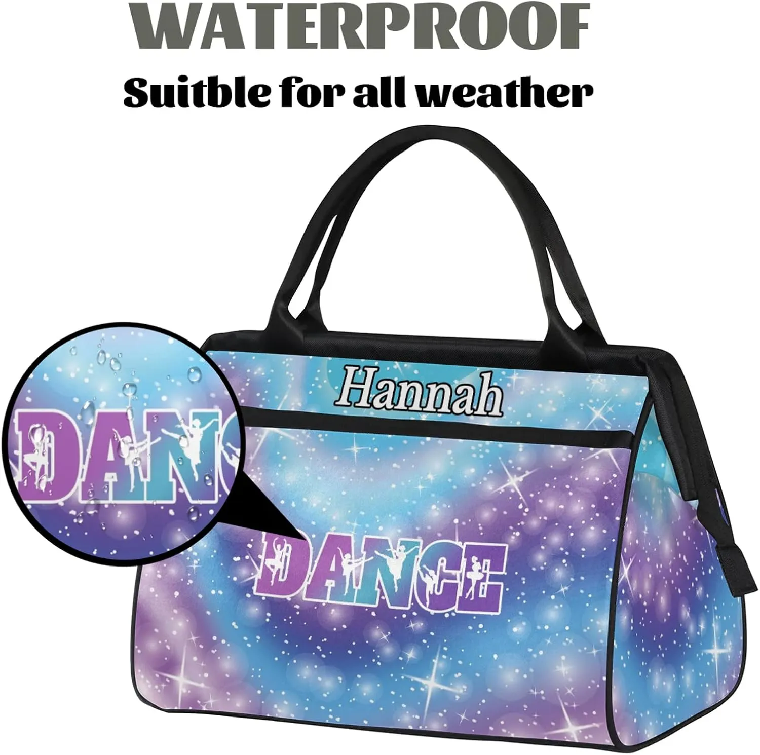 Custom Dance Duffel Bag with Name Personalized Sport Gym Bags Waterproof Customized Travel Duffel Bags Overnight Weekender Carry-On Tote 15.2in, Cosmos Blue