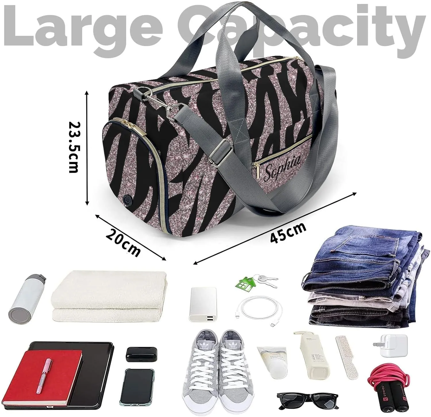 Custom Duffel Bag Girly Pink Zebra Print Rose Gold Adventure Awaits: Best Travel Bags for Hiking and Sports