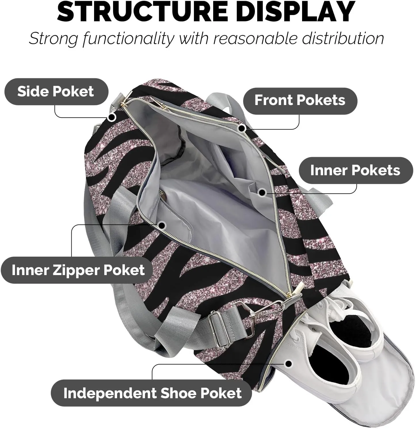Custom Duffel Bag Girly Pink Zebra Print Rose Gold Adventure Awaits: Best Travel Bags for Hiking and Sports