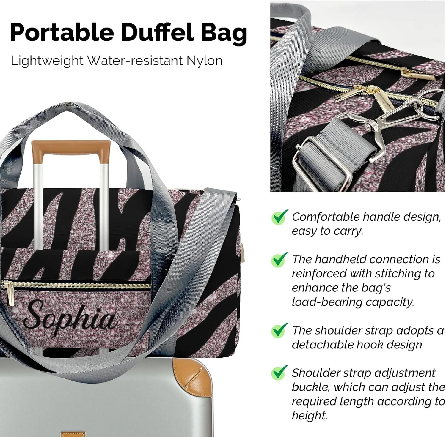 Custom Duffel Bag Girly Pink Zebra Print Rose Gold Adventure Awaits: Best Travel Bags for Hiking and Sports