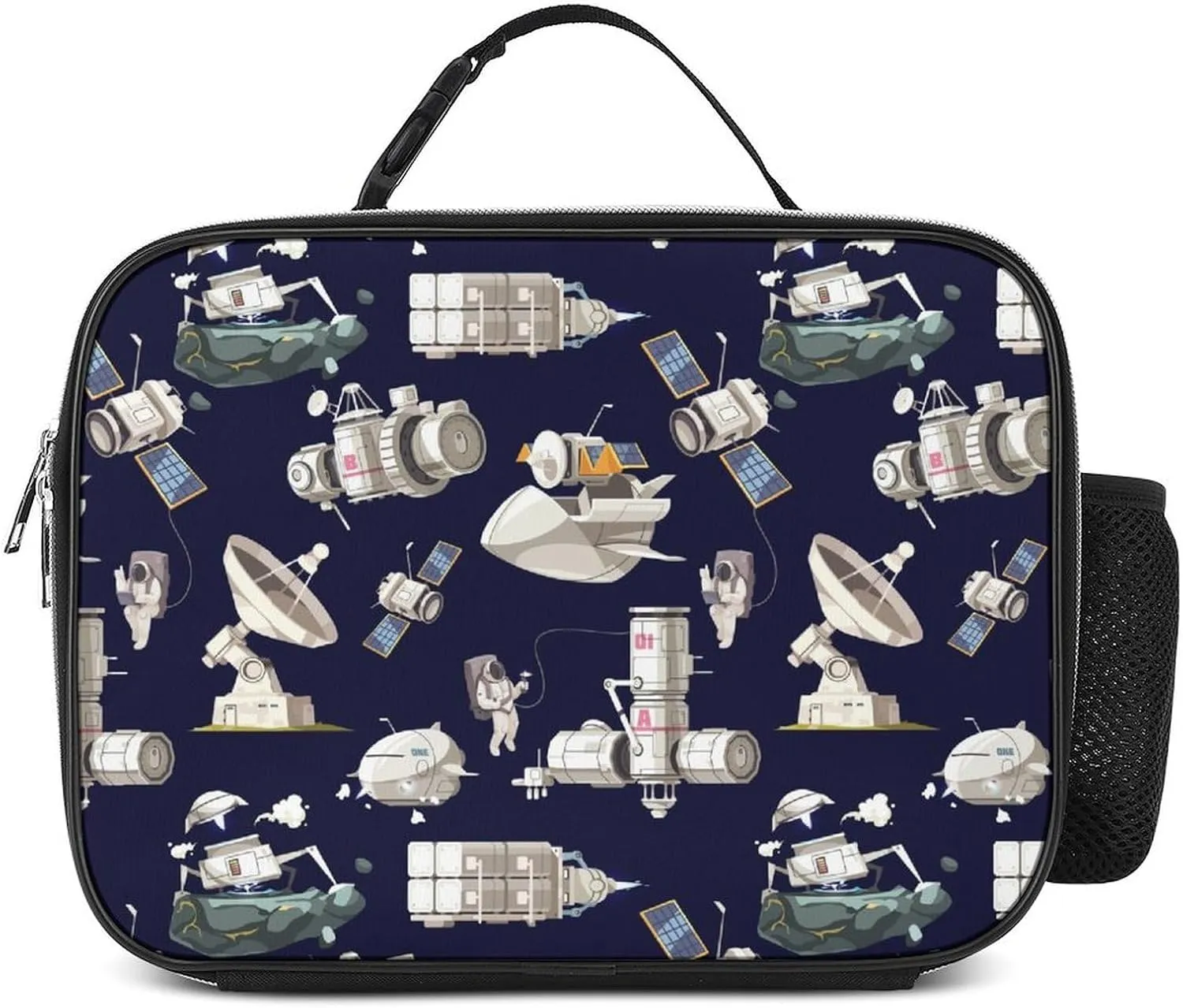 Cute Astronaut Spacecraft Insulated Lunch Bag for Women Men Leakproof Durable Reusable Cooler Lunch Box Tote for Work Travel Hiking Camping
