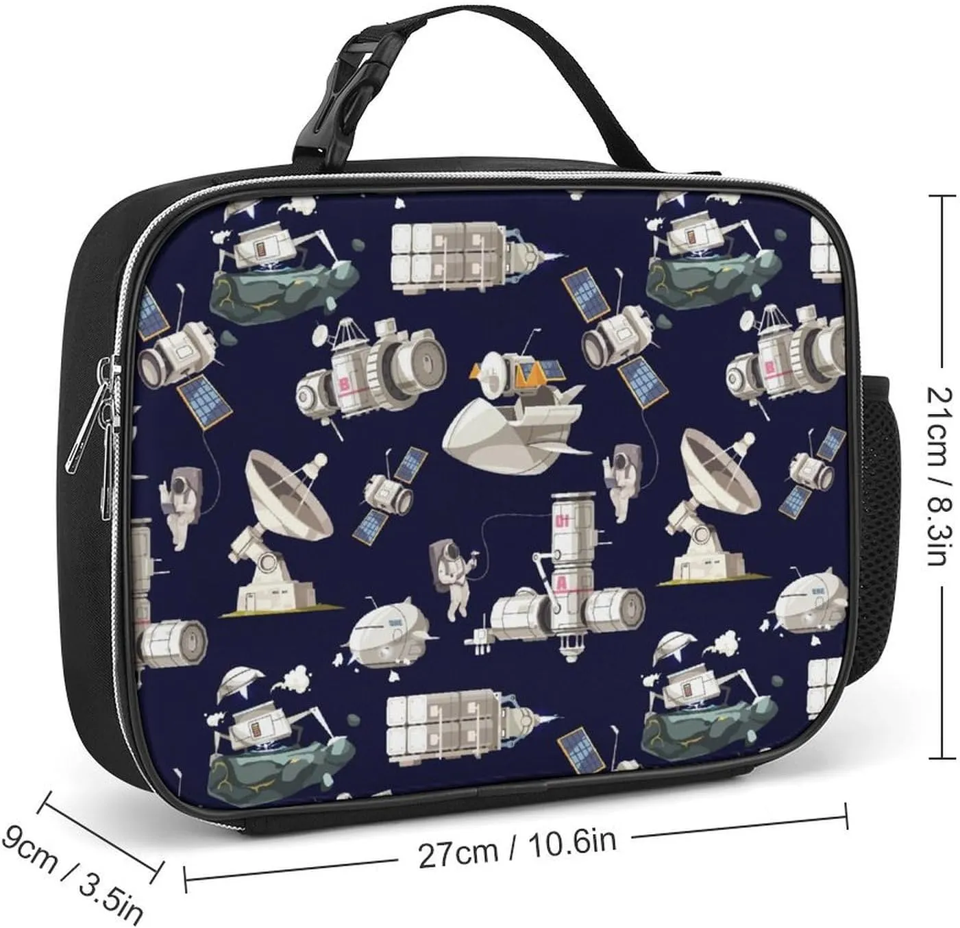 Cute Astronaut Spacecraft Insulated Lunch Bag for Women Men Leakproof Durable Reusable Cooler Lunch Box Tote for Work Travel Hiking Camping