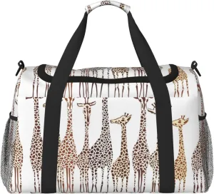Cute Cartoon Funny Giraffes print Large Canvas Travel Duffel Bag Weekender Bags for Women Overnight Bag Carry On Tote Bag