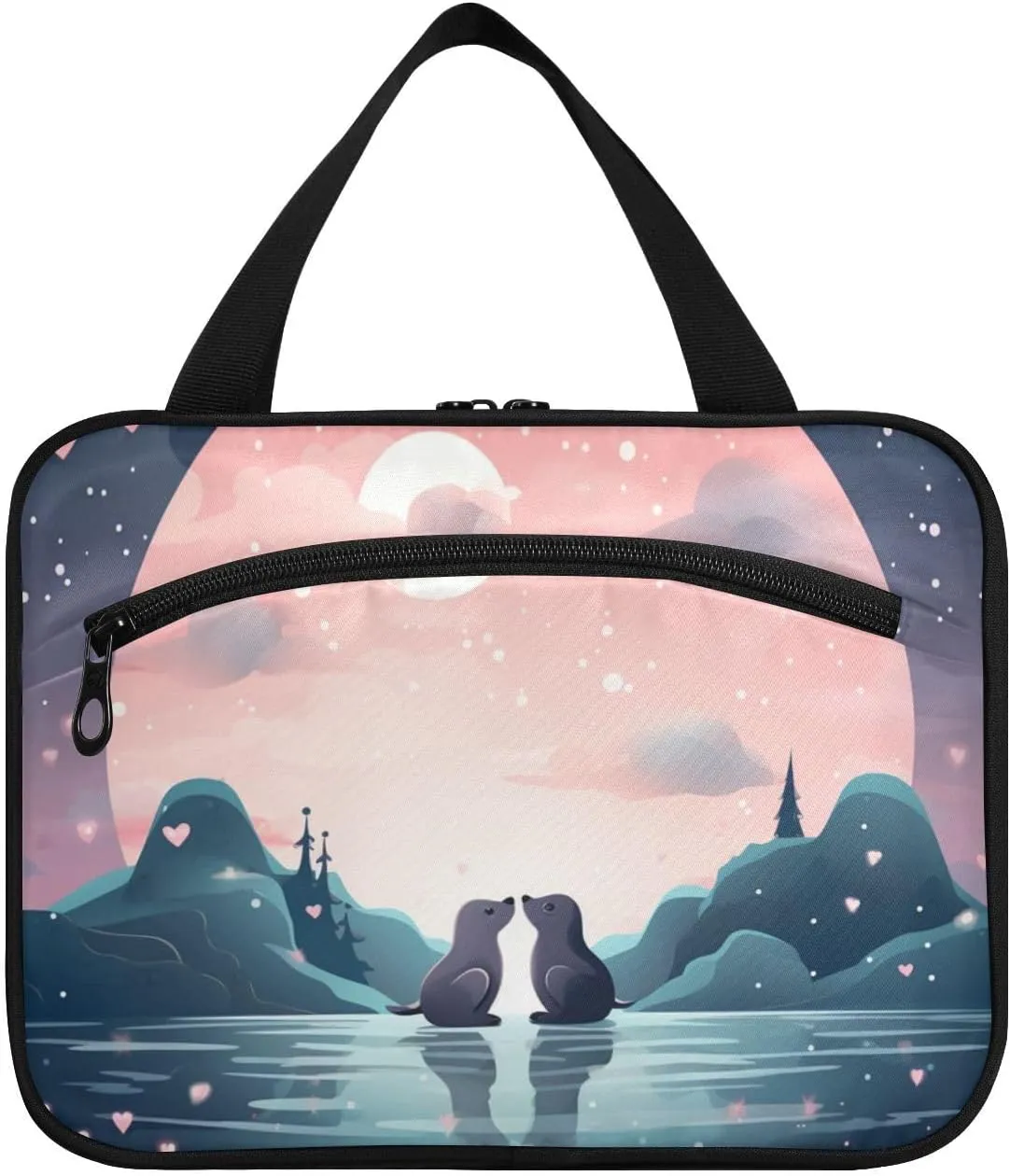 Cute Cartoon Seal Hanging Travel Toiletry Cosmetic Makeup Bag Large Capacity Foldable Storage Wash Bags for Women Girls Bathroom