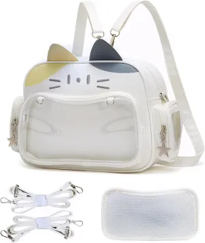 Cute Cat Ita Bag Backpack Crossbody Bag for Girls Kawaii Shoulder Bags Pin Display Backpack with Insert (Yellow)