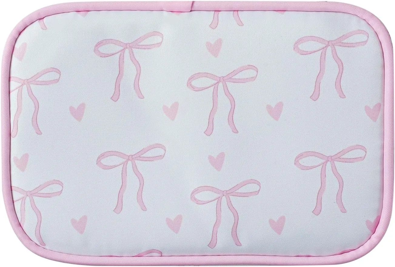 Cute Clear Makeup Bag with Bow Pattern,Transparent Nylon Travel Cosmetic Case with Zipper,Portable Makeup Organizer Pouch for Essentials(01Pink)