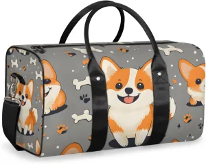 Cute Corgi Travel Duffle Bag for Women Men Gym Duffel Foldable Bag Waterproof Weekender Print Bones Duffle Tote
