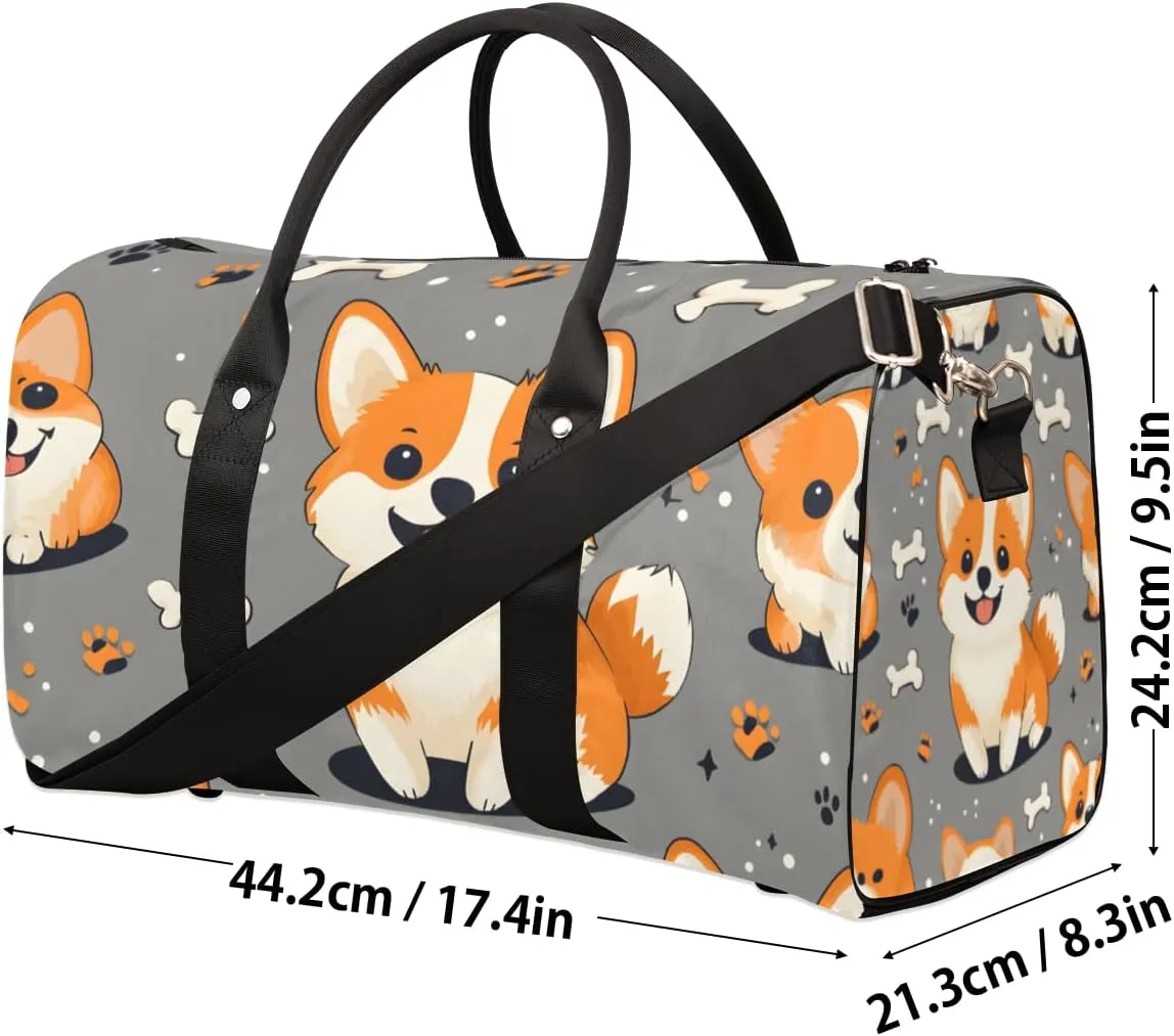 Cute Corgi Travel Duffle Bag for Women Men Gym Duffel Foldable Bag Waterproof Weekender Print Bones Duffle Tote
