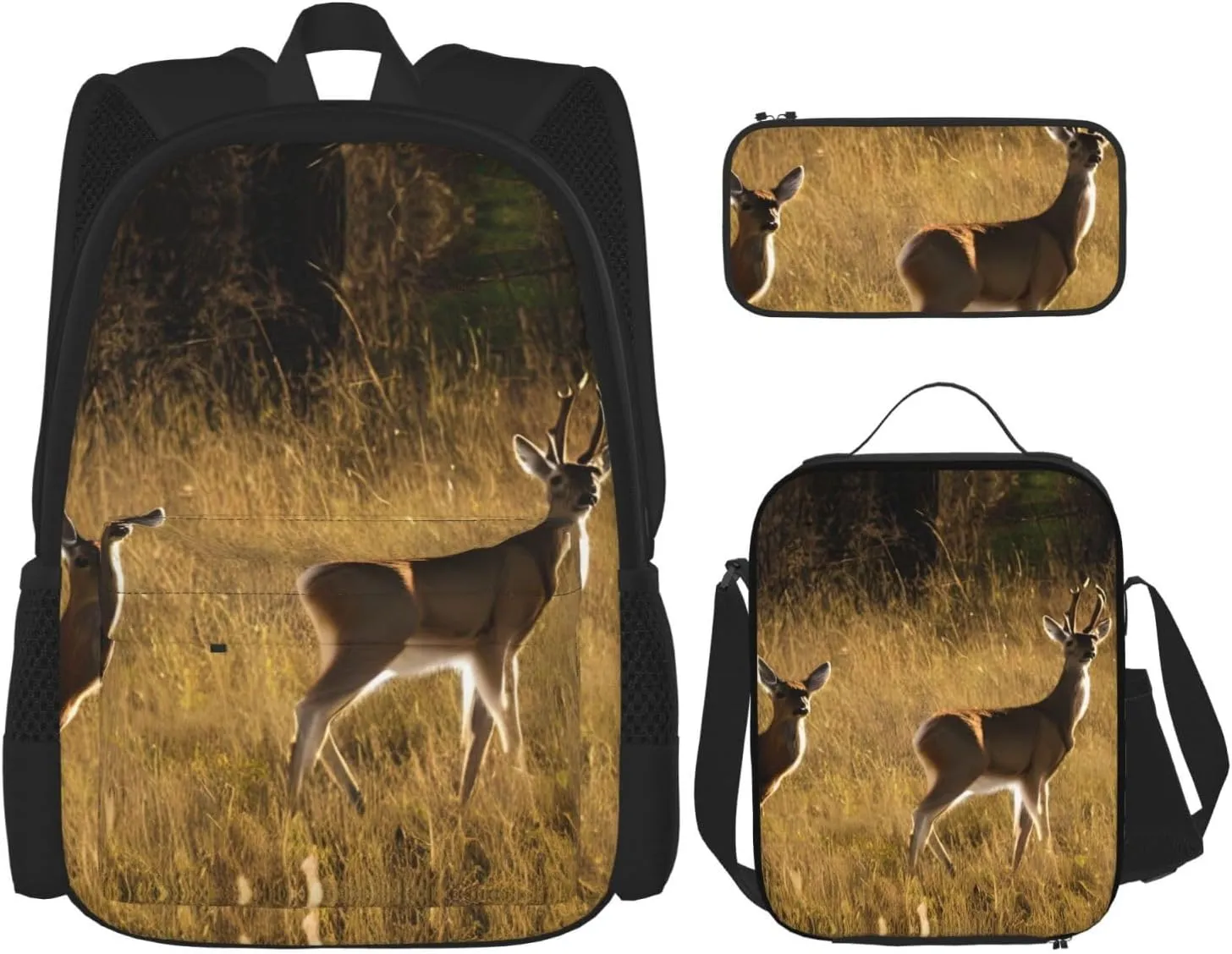 Cute Deers Print Practicality Bag Casual Fashion Backpack Lunch Bag Pencil Case Camping Gear Bags
