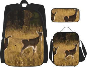 Cute Deers Print Practicality Bag Casual Fashion Backpack Lunch Bag Pencil Case Camping Gear Bags