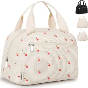 Cute Lunch Box Tote Bag - Lightweight Soft Lunchbox Cooler Bags for Women - Reusable Insulated Lunch Pail Portable Large Capacity Lunch Kit for Adults Work Travel Picnic Camping Corduroy Cherry 7L