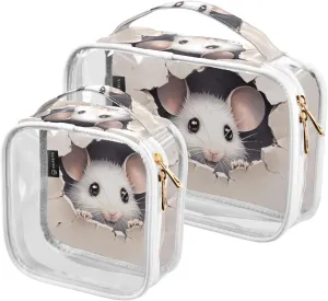 Cute Mouse Broken Wall Toiletry Bags Set Clear, Clear Toiletries Bag for Travel, Makeup Bag for Girls, 2 Pack