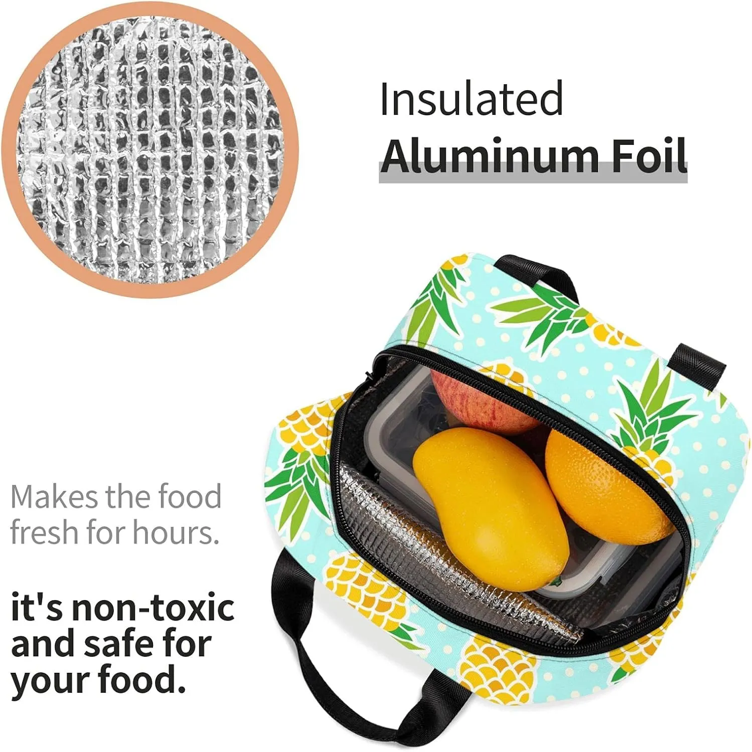 Cute Pineapples Lunch Bag Compact Tote Bag Reusable Lunch Box Container For Women Men School Office Work