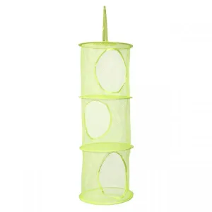 Cylindrical 3-Layer Hanging Storage Net Organizer Bag for Wall Door Closet Green