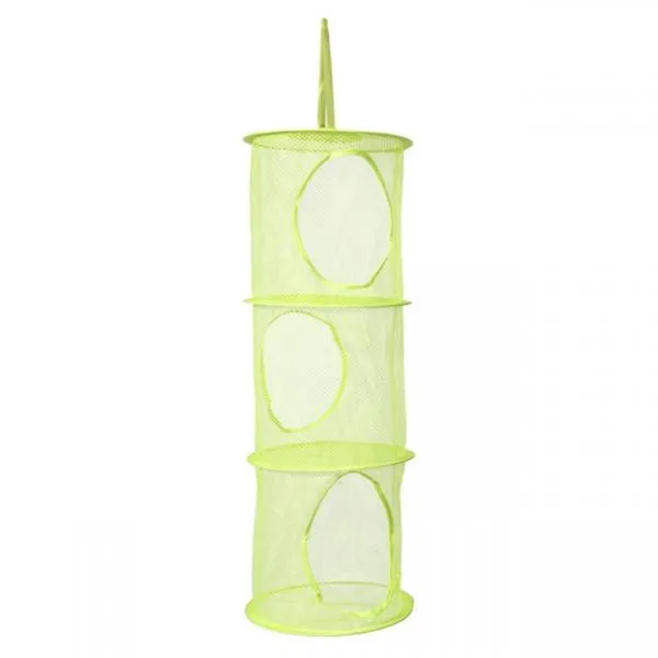Cylindrical 3-Layer Hanging Storage Net Organizer Bag for Wall Door Closet Green