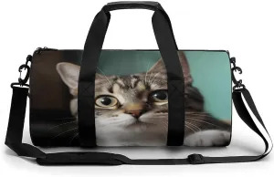 Cylindrical Gym Bag,A Curious Cat Print Fitness Bag,sport Gym Bag,sports Fitness Handbag,sports Travel Duffel Bag, 17.7in/9in/9in, style