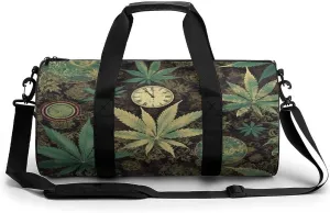 Cylindrical Gym Bag,A Puff in Time Weed Marijuana Print Fitness Bag,sport Gym Bag,sports Fitness Handbag,sports Travel Duffel Bag
